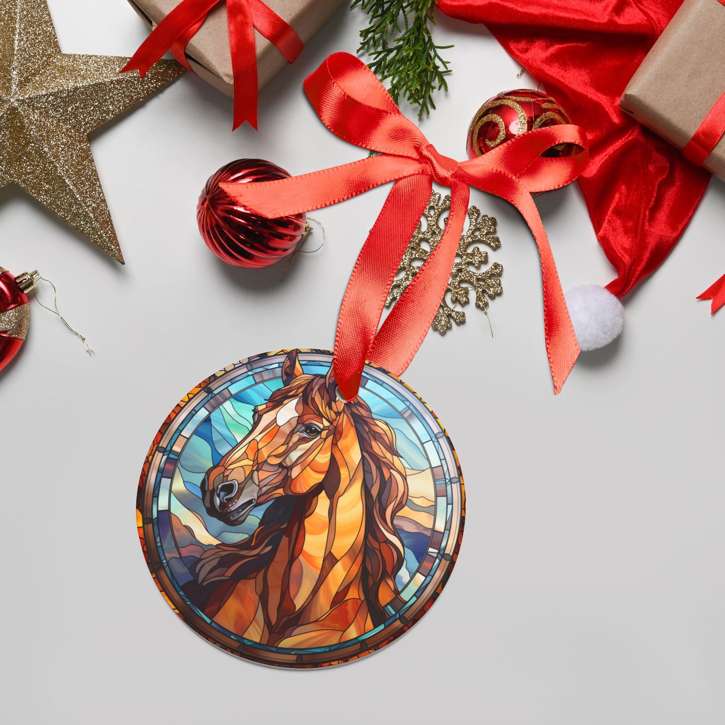 “Gift of the Season” Horse Head Acrylic Christmas Ornament with Ribbon