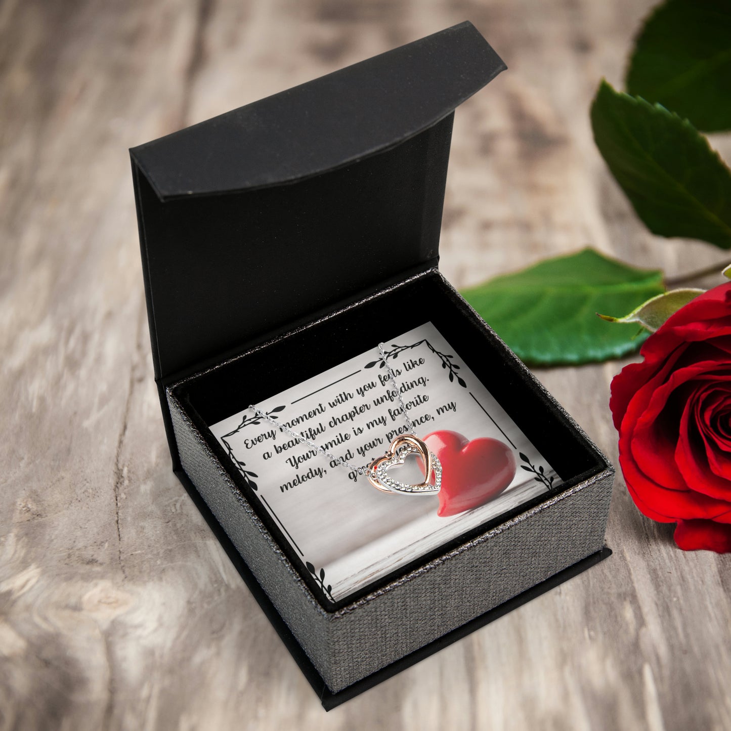 "Every Moment with You" Twin Hearts Necklace - Silver and Rose Gold