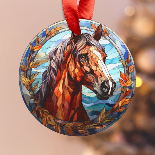 “Unbridled Joy” Horse Head Acrylic Christmas Ornament with Ribbon