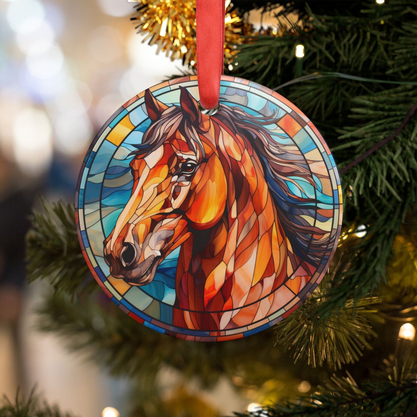 “Let Your Spirit Run Free” Horse Head Acrylic Christmas Ornament with Ribbon