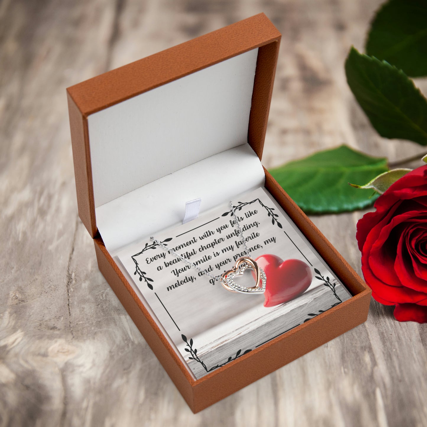 "Every Moment with You" Twin Hearts Necklace - Silver and Rose Gold