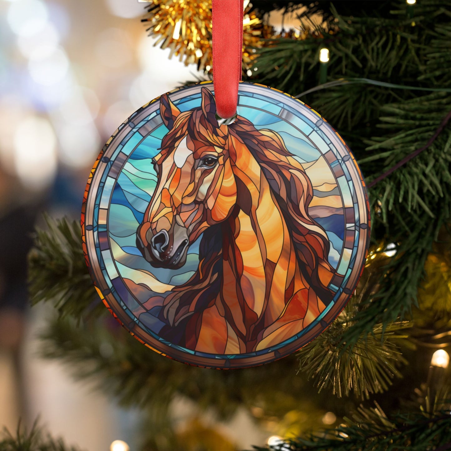 “Gift of the Season” Horse Head Acrylic Christmas Ornament with Ribbon