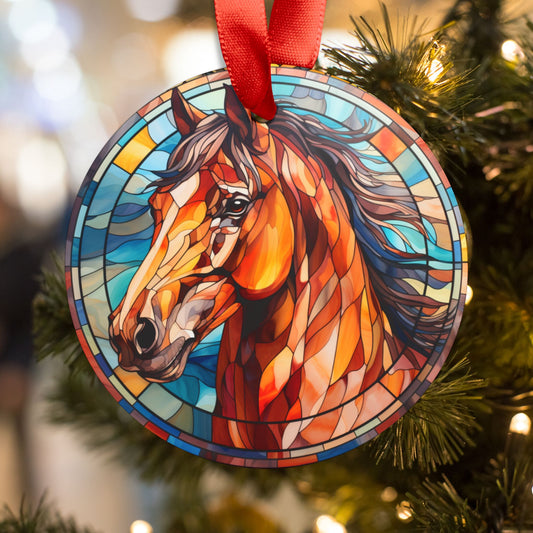 “Let Your Spirit Run Free” Horse Head Acrylic Christmas Ornament with Ribbon