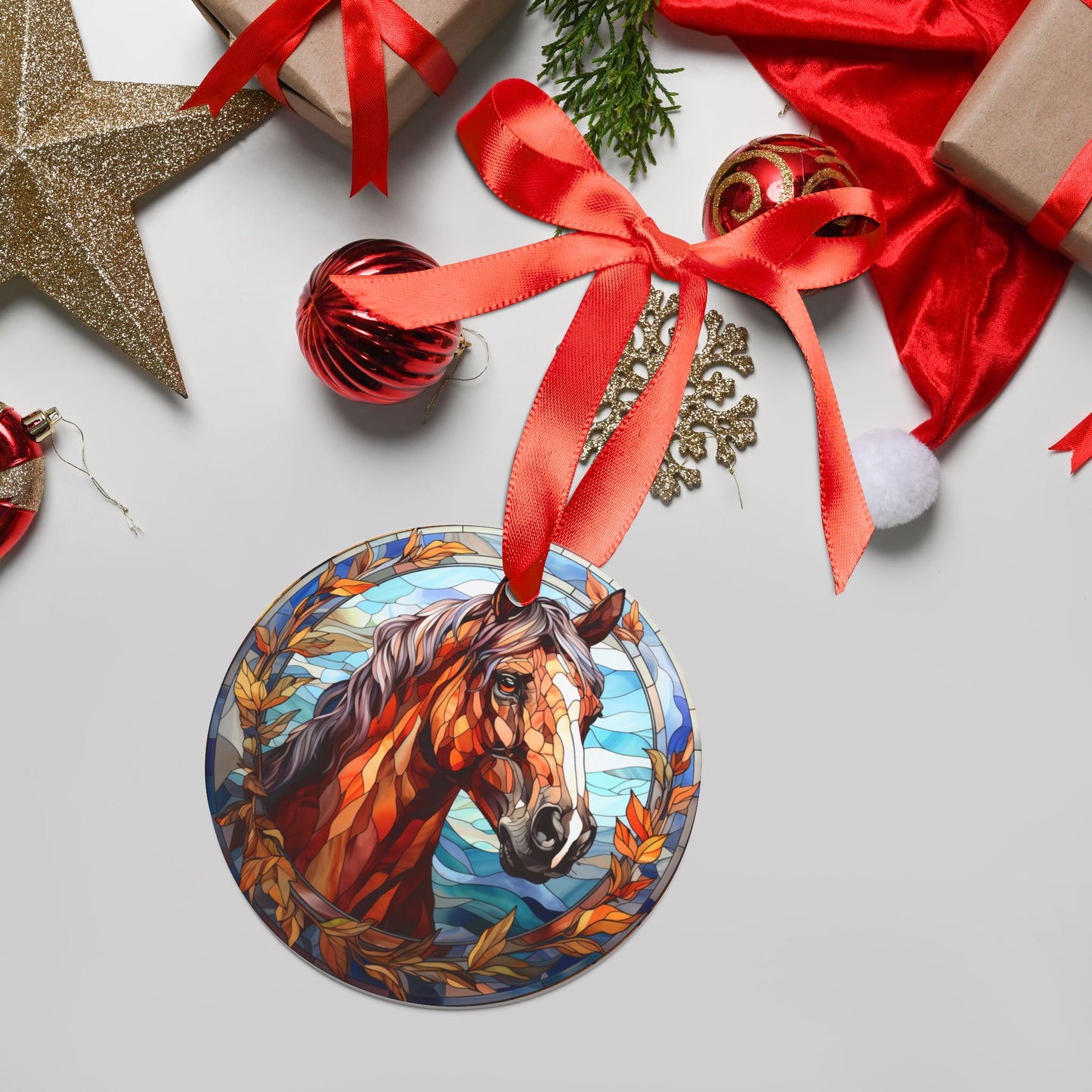 “Unbridled Joy” Horse Head Acrylic Christmas Ornament with Ribbon