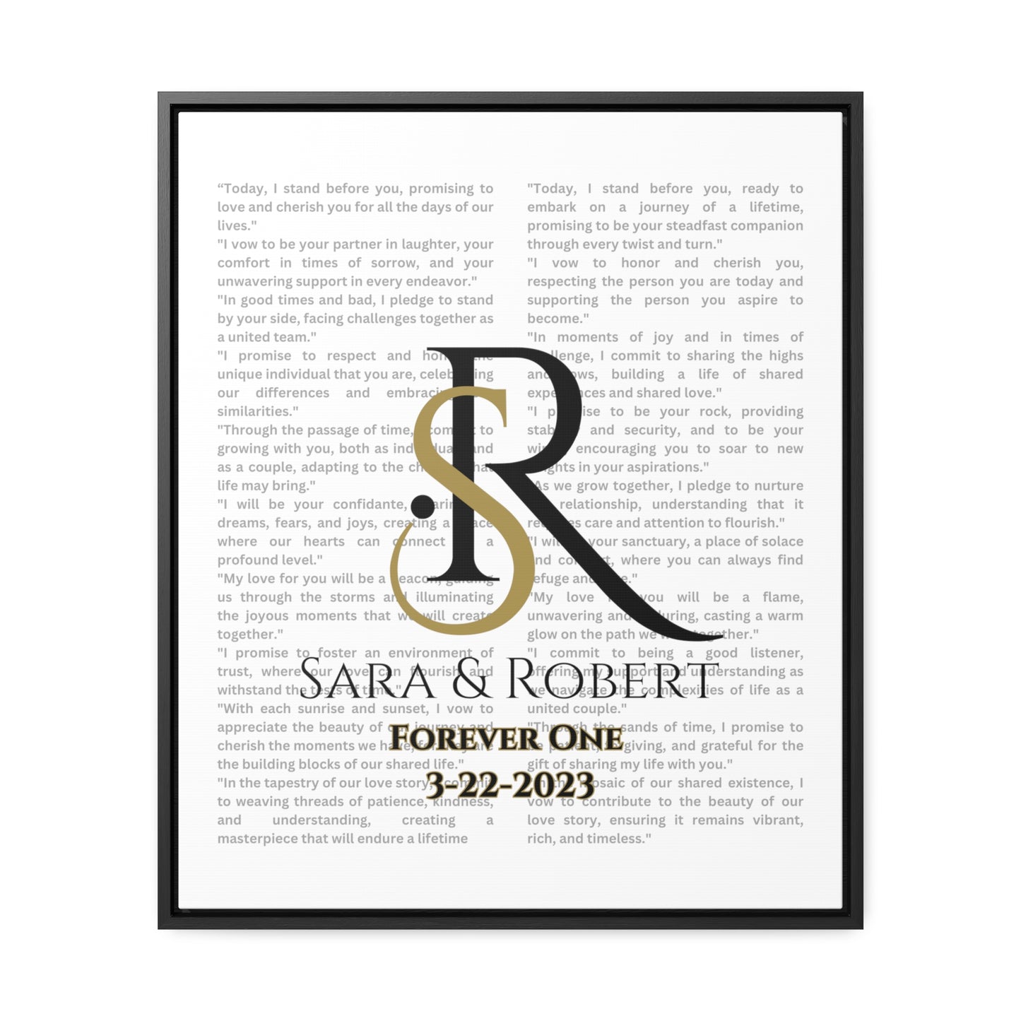 Monogram framed Gallery Canvas of Vows Sty 7 in black frame.
