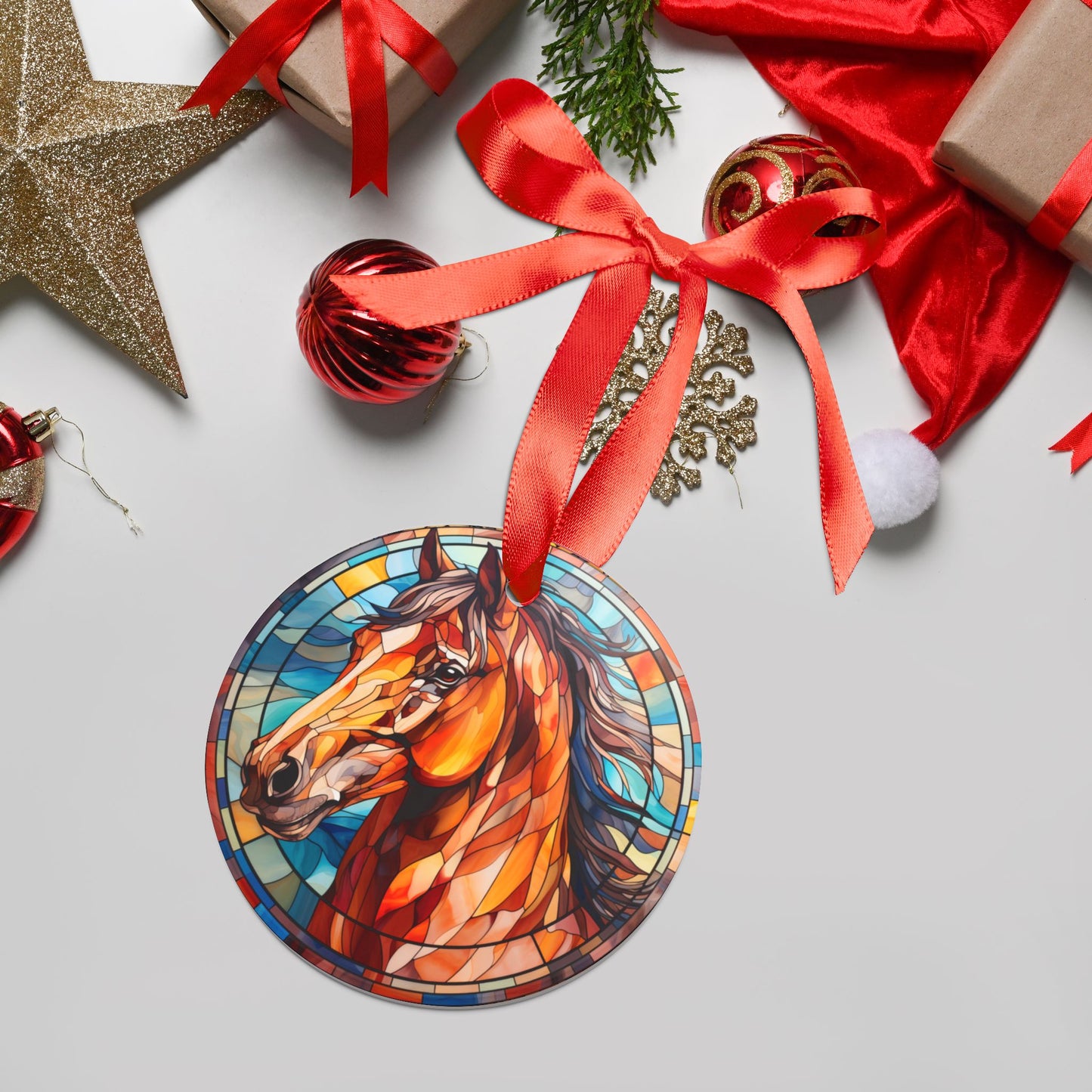 “Let Your Spirit Run Free” Horse Head Acrylic Christmas Ornament with Ribbon