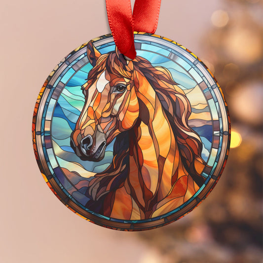 “Gift of the Season” Horse Head Acrylic Christmas Ornament with Ribbon