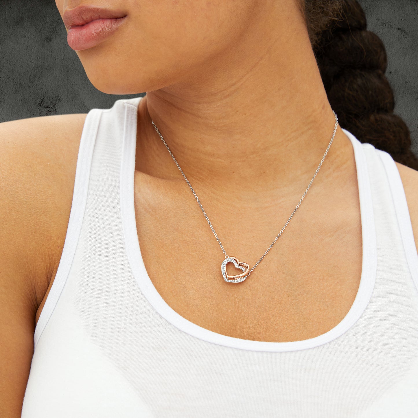 "Every Moment with You" Twin Hearts Necklace - Silver and Rose Gold