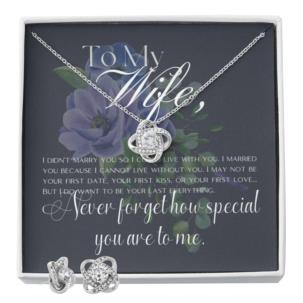 “To My Wife” Love Knot Necklace & Earring Set - White Gold