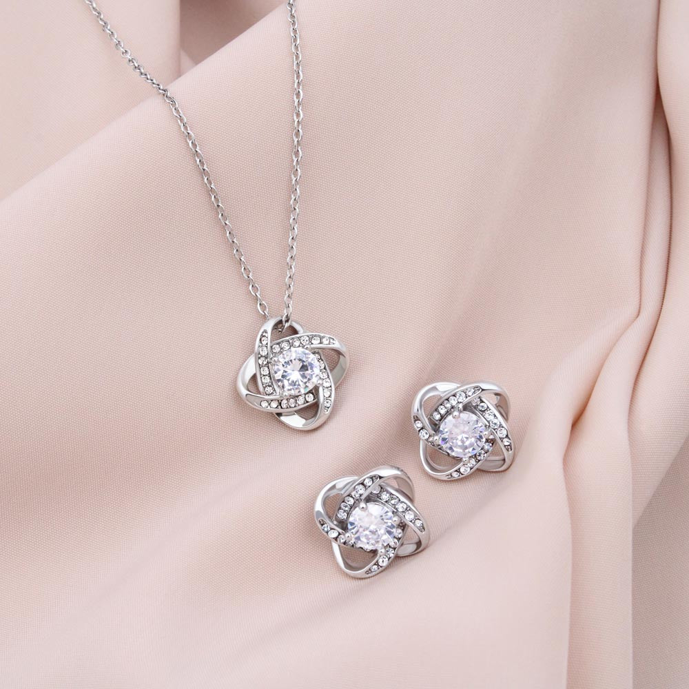 “To My Wife” Love Knot Necklace & Earring Set - White Gold