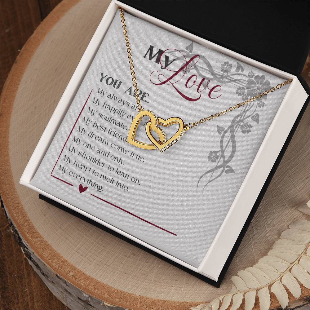 “My Love” Twin Hearts Necklace - White/Rose or Yellow Gold