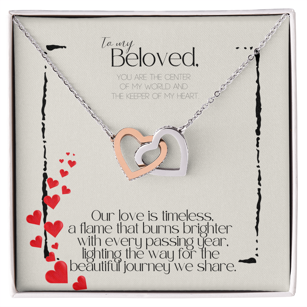 “Love is Timeless” Double Heart Necklace - White/Rose or Yellow Gold
