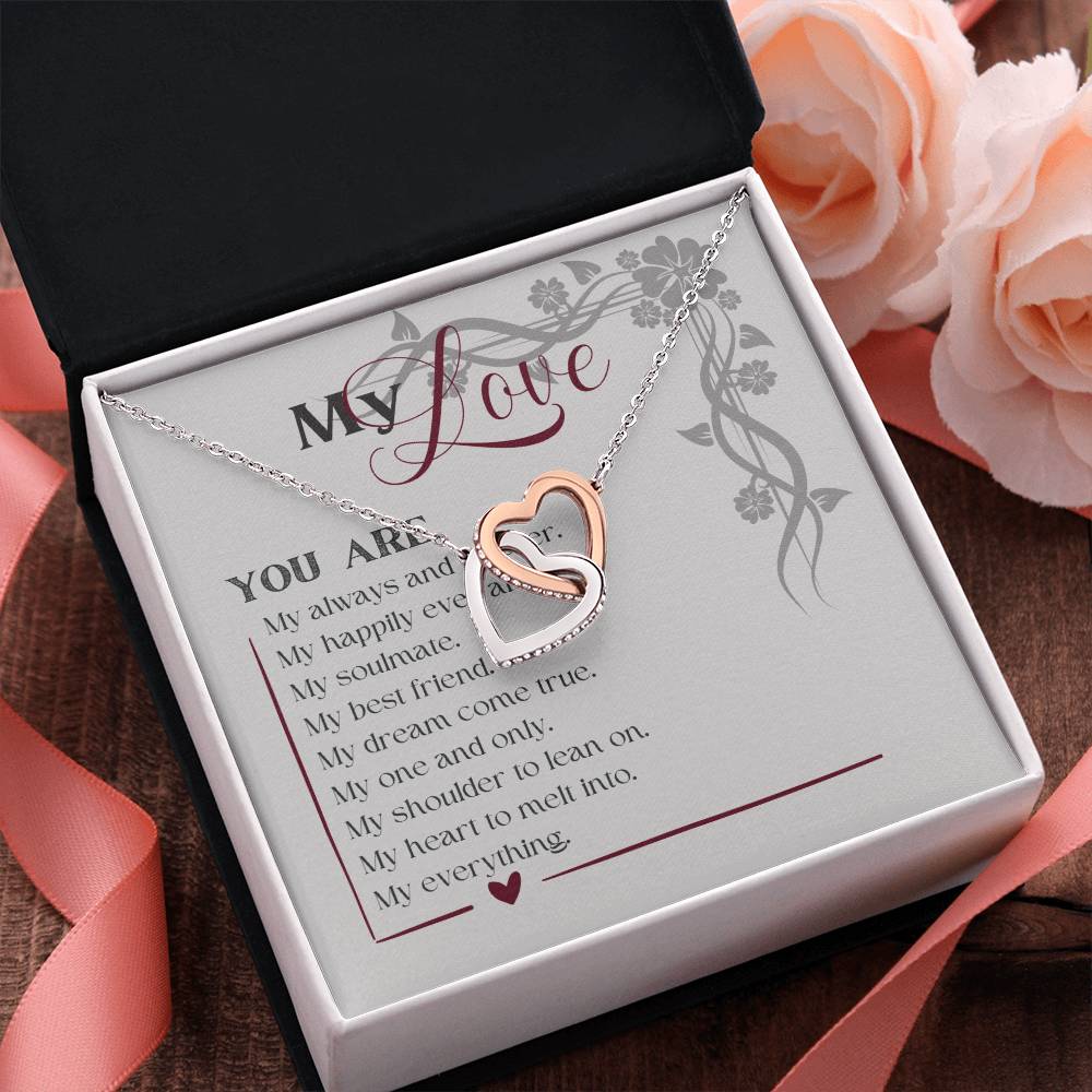 “My Love” Twin Hearts Necklace - White/Rose or Yellow Gold