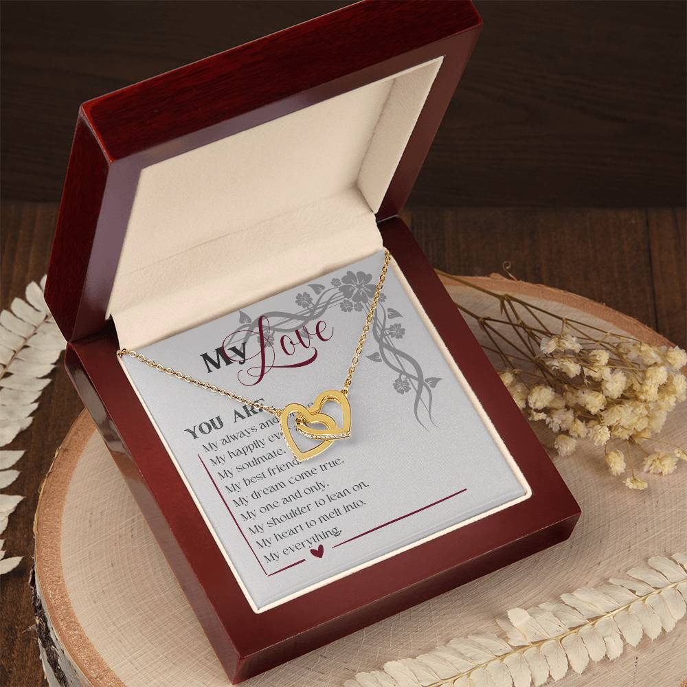 “My Love” Twin Hearts Necklace - White/Rose or Yellow Gold