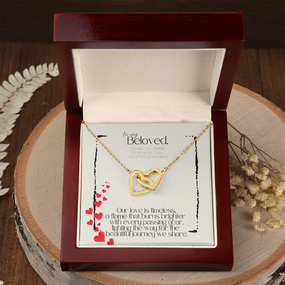 “Love is Timeless” Double Heart Necklace - White/Rose or Yellow Gold