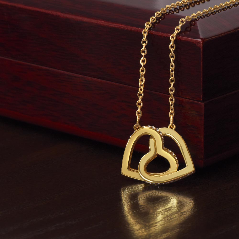 “My Love” Twin Hearts Necklace - White/Rose or Yellow Gold