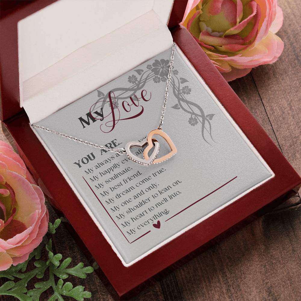 “My Love” Twin Hearts Necklace - White/Rose or Yellow Gold