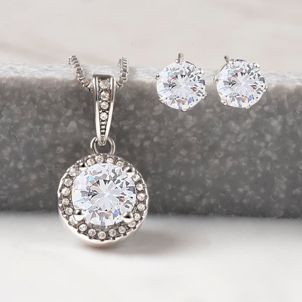"Sweet Devotion" Necklace and Earring Set - White Gold