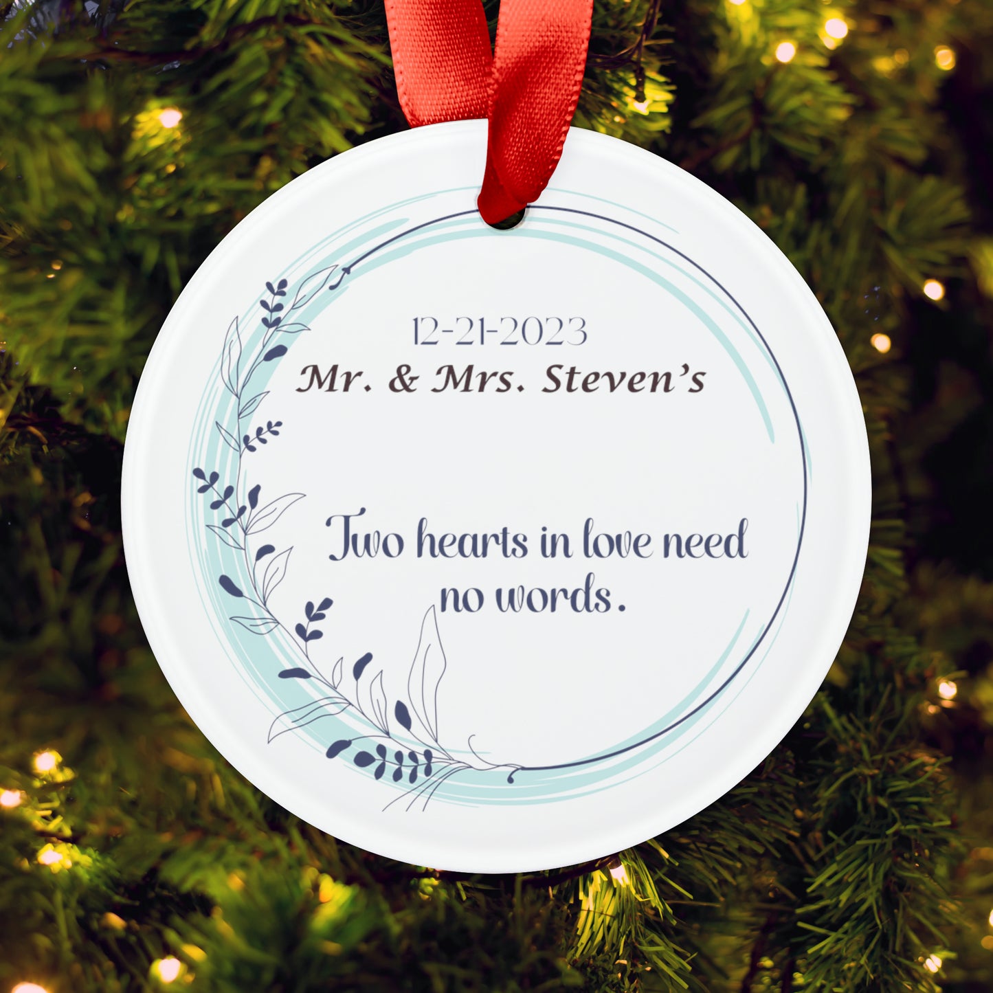 Style 4 Mr and Mrs 1st Christmas Watercolor Personalized Acrylic Ornament with Ribbon