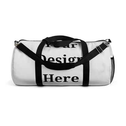 Large duffel bag featuring “your design here” side view.