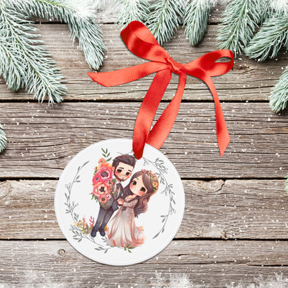 Style 3 Mr and Mrs 1st Christmas Watercolor Personalized Acrylic Ornament with Ribbon