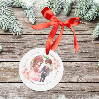 Style 1 Mr and Mrs 1st Christmas Watercolor Personalized Acrylic Ornament with Ribbon