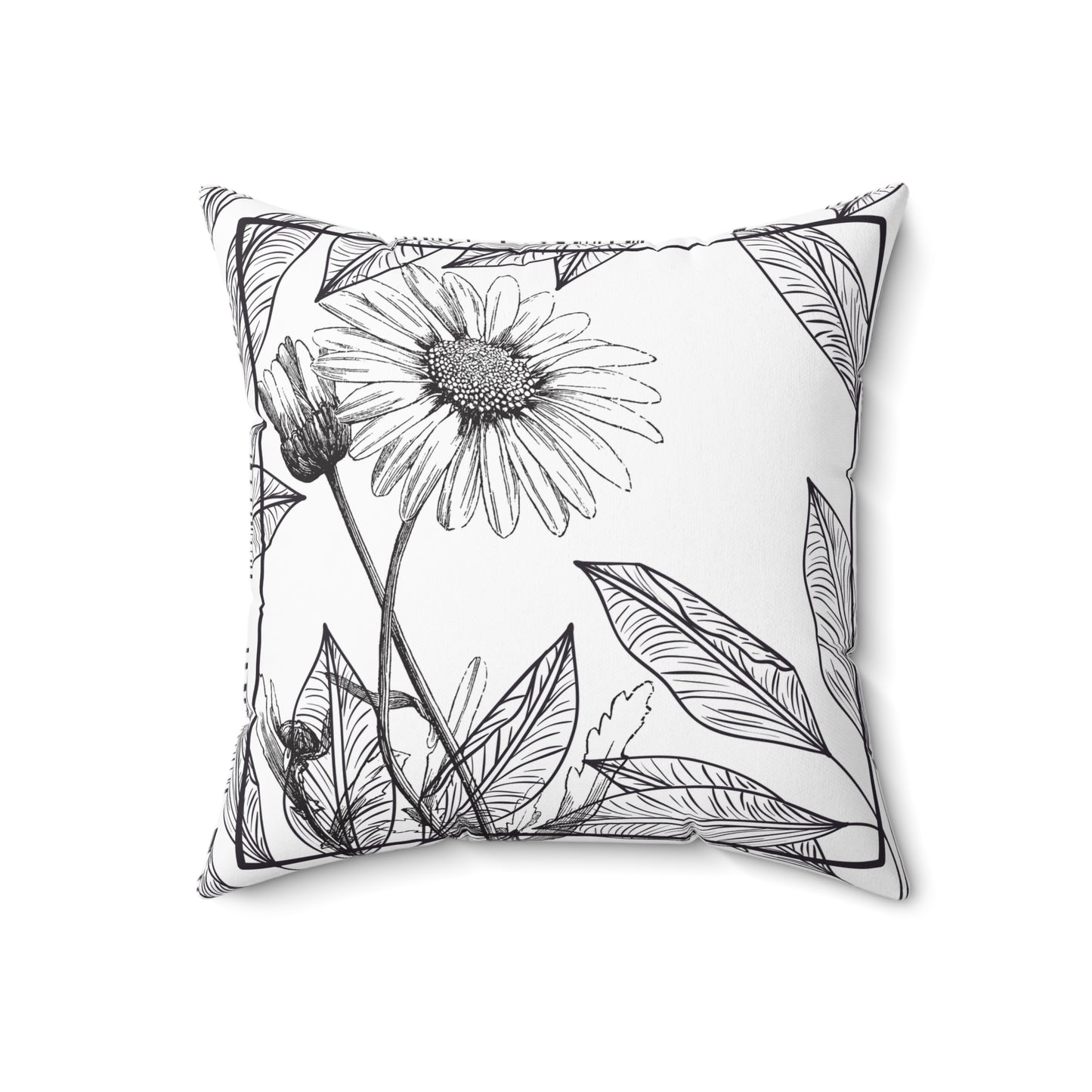 Font of Mono Bliss throw pillow featuring black and white daisies.