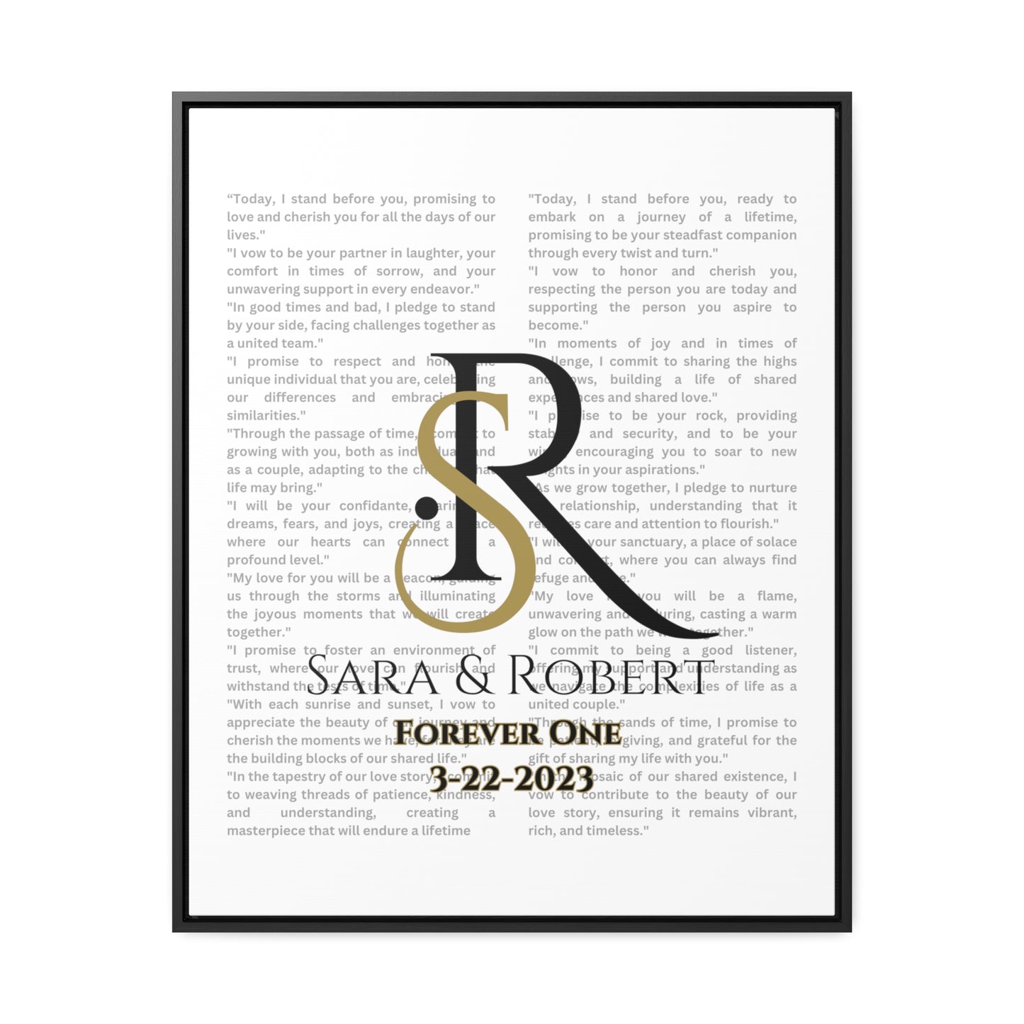 Monogram framed Gallery Canvas of Vows Sty 7 in black frame.