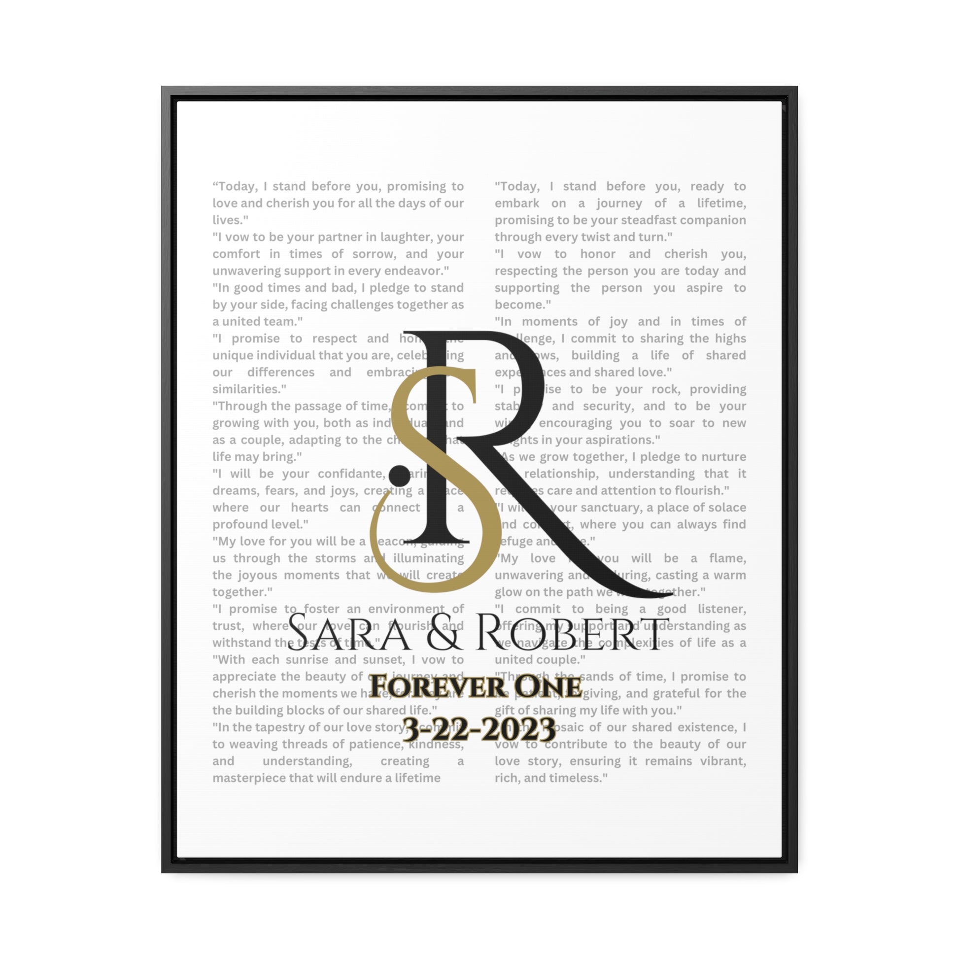 Monogram framed Gallery Canvas of Vows Sty 7 in black frame.