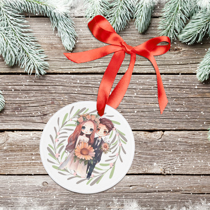 Style 5 Mr and Mrs 1st Christmas Watercolor Personalized Acrylic Ornament with Ribbon