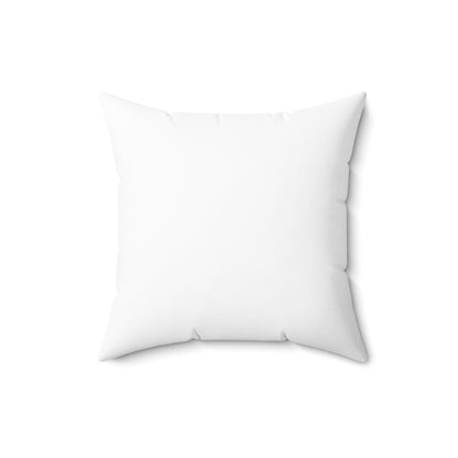 Throw pillow featuring “your design here” in 16x16 back view.