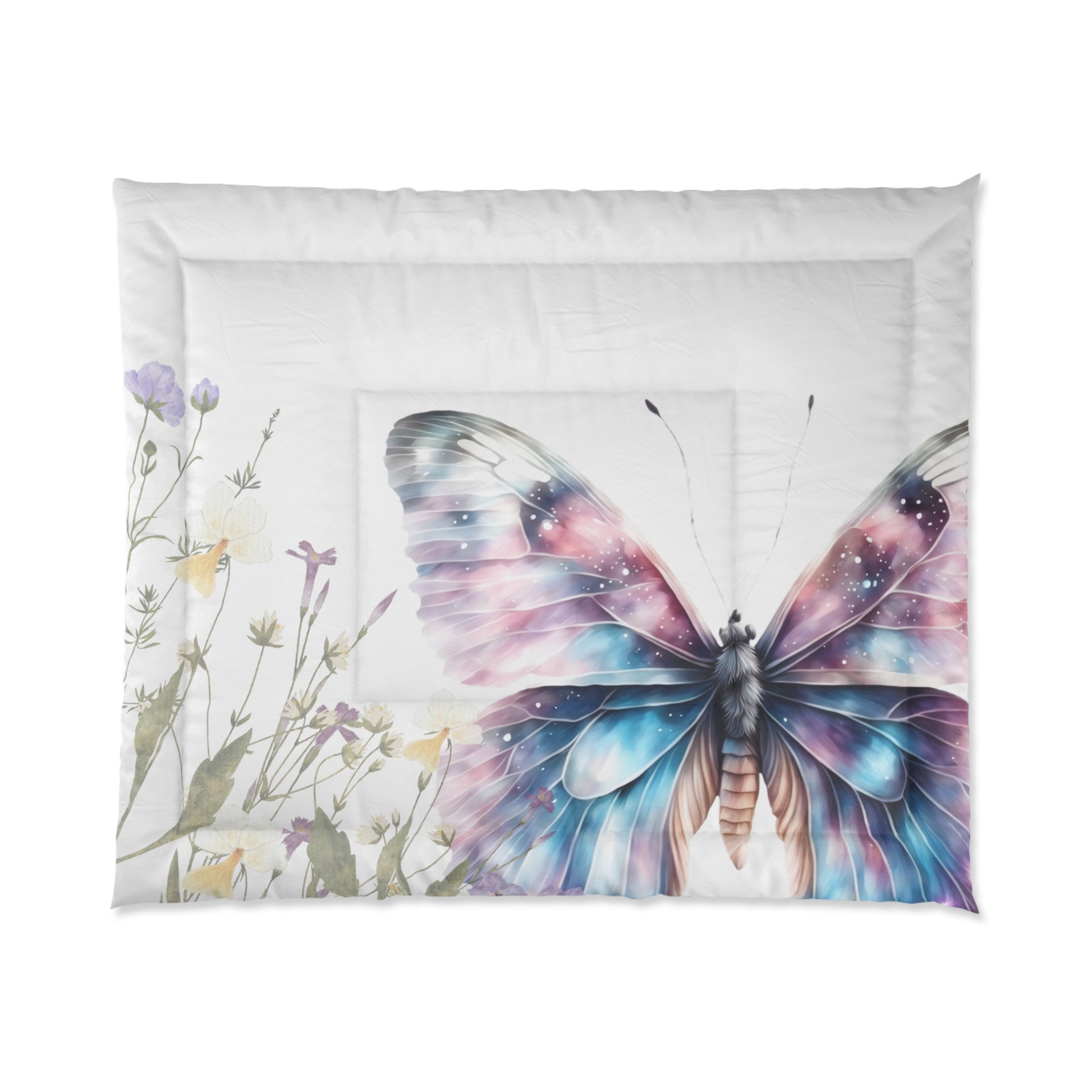 White Queen size butterfly bed comforter