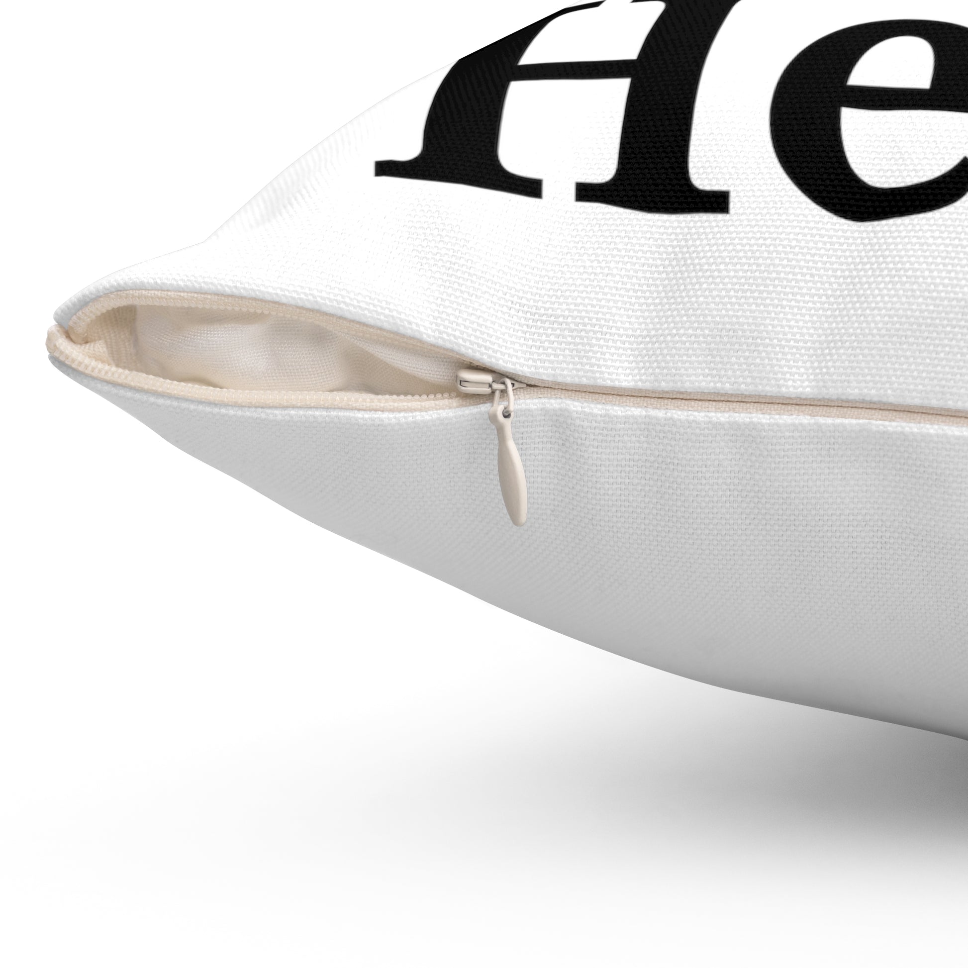 Throw pillow featuring “your design here” displaying concealed side zipper.