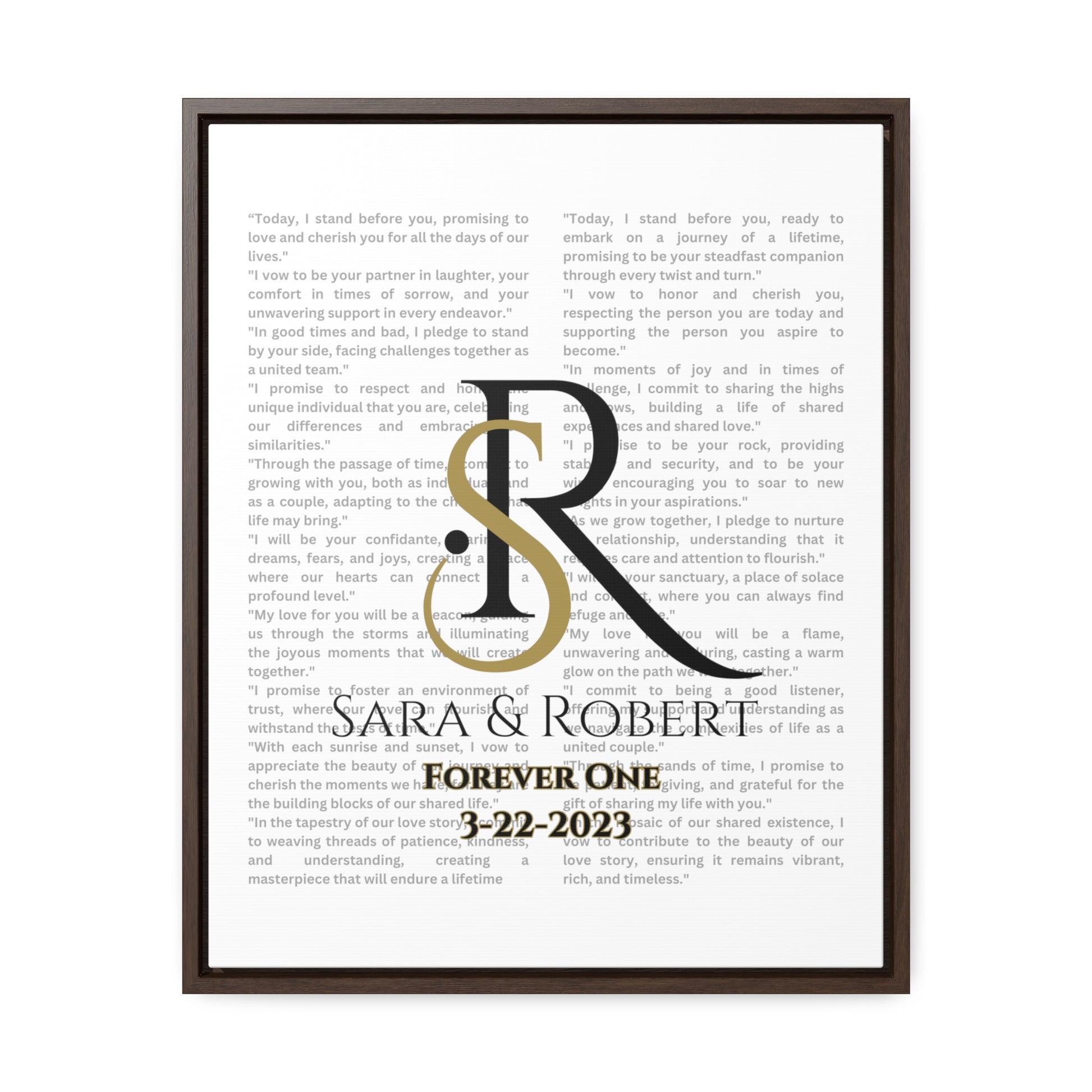 Monogram framed Gallery Canvas of Vows Sty 7 in walnut frame.