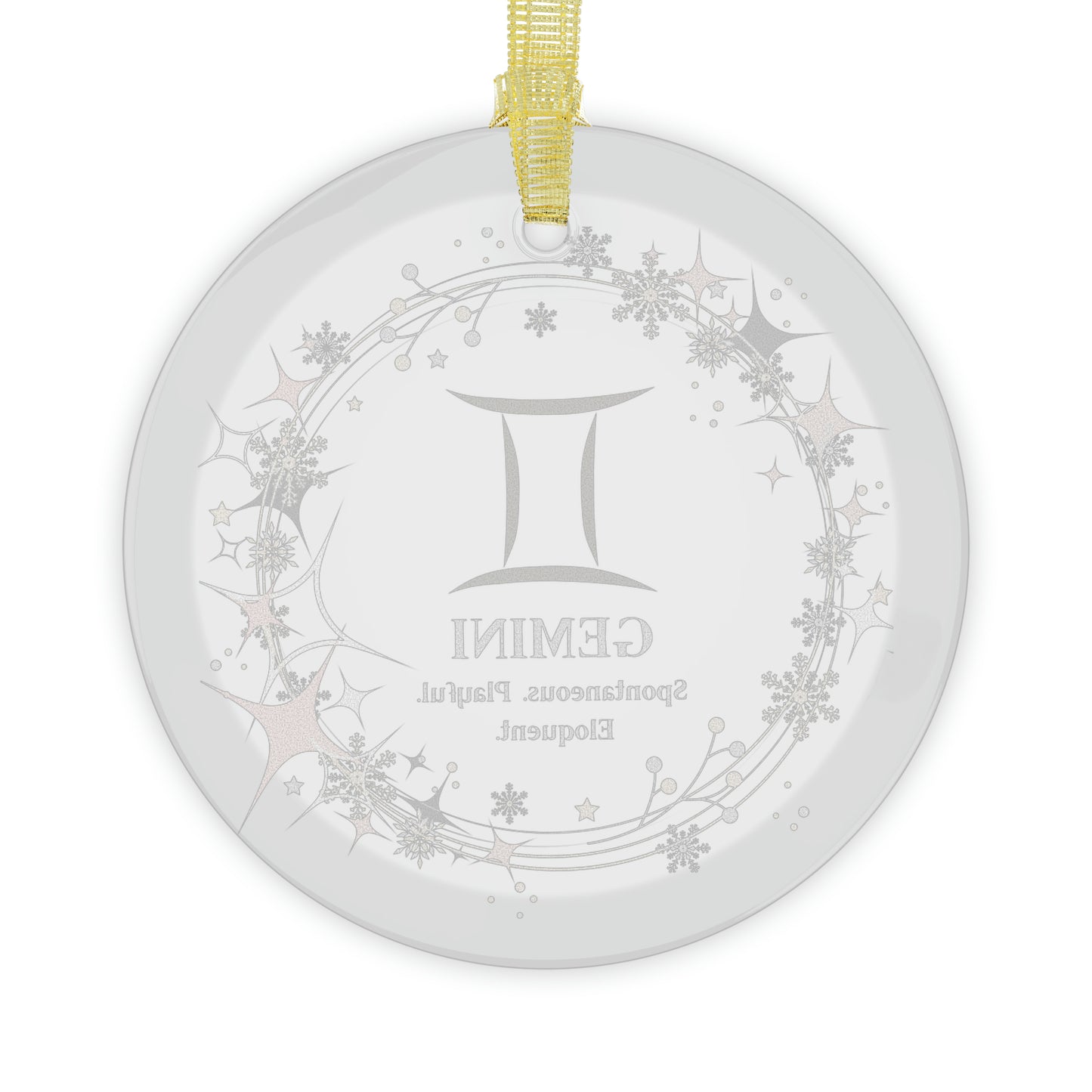 Glass zodiac ornament in Gemini back view.