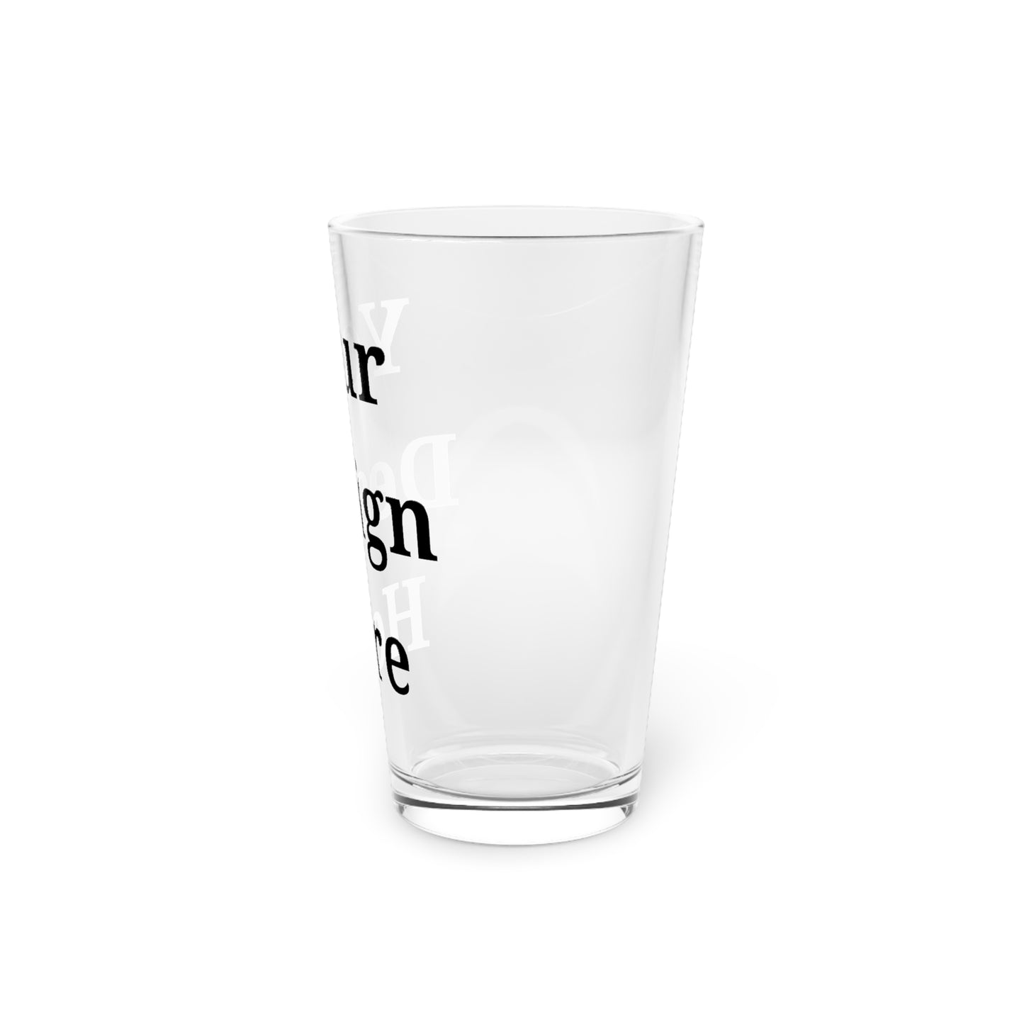 Clear pint glass side view.