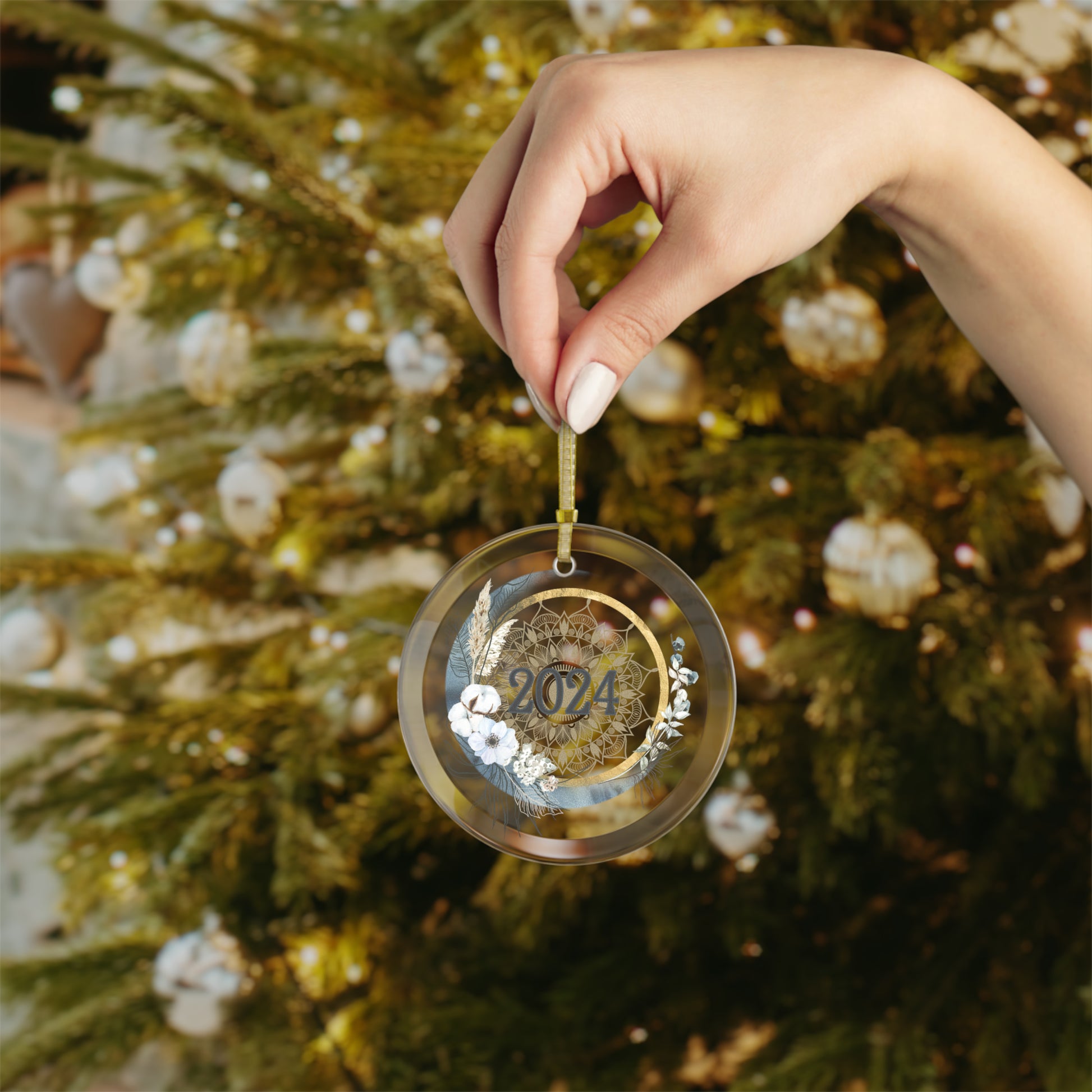 Hand holding Style 2 Commemorative Year Ornament.