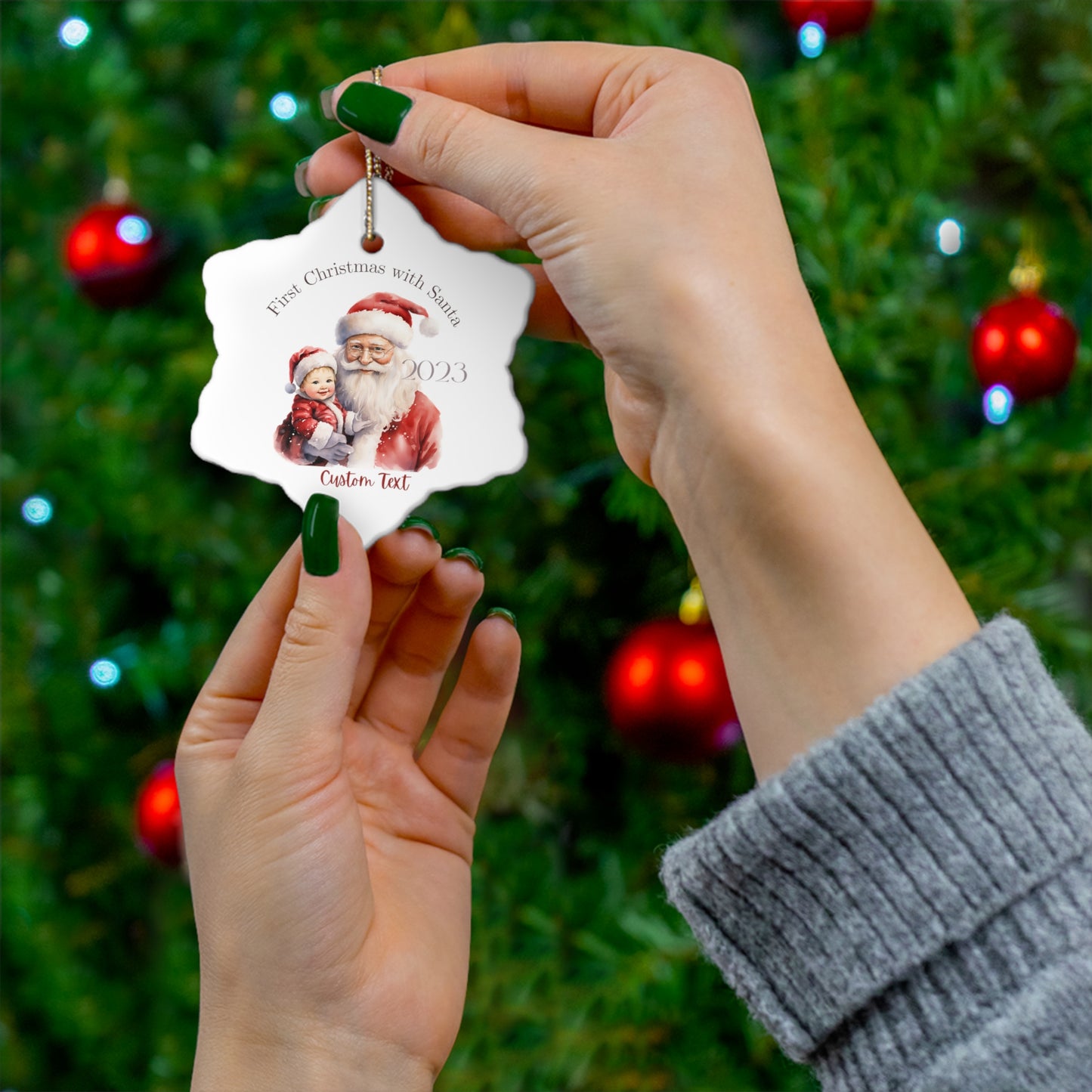 BABYS FIRST CHRISTMAS with Santa Ceramic Ornament