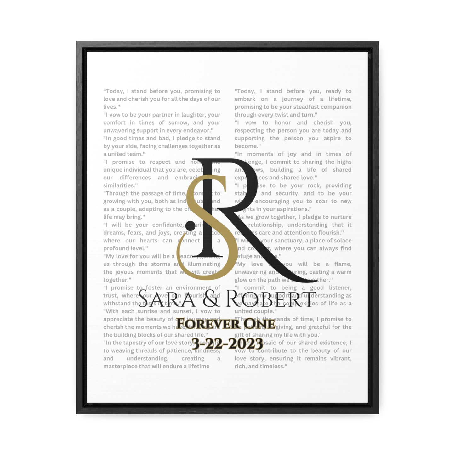 Monogram framed Gallery Canvas of Vows Sty 7 in black frame.