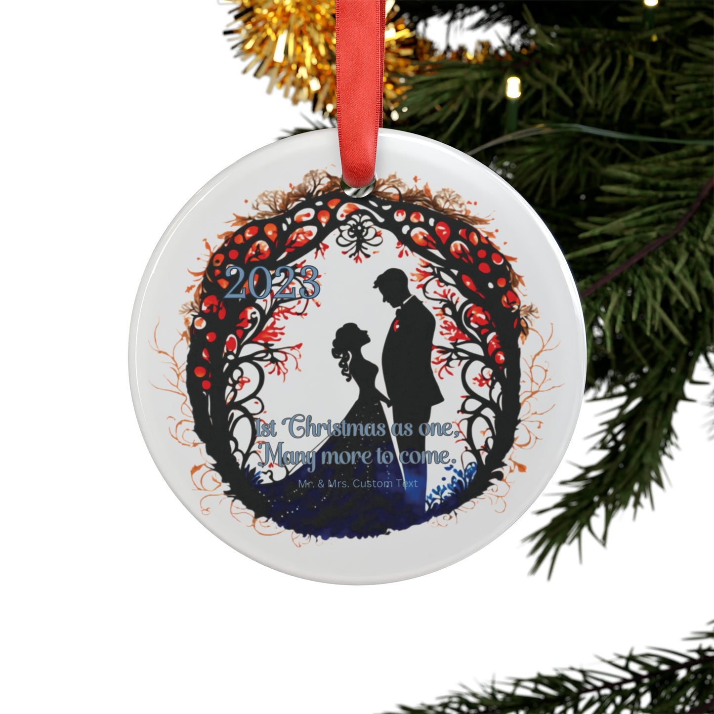 “1st Christmas as One” Mr & Mrs Acrylic Ornament with Ribbon