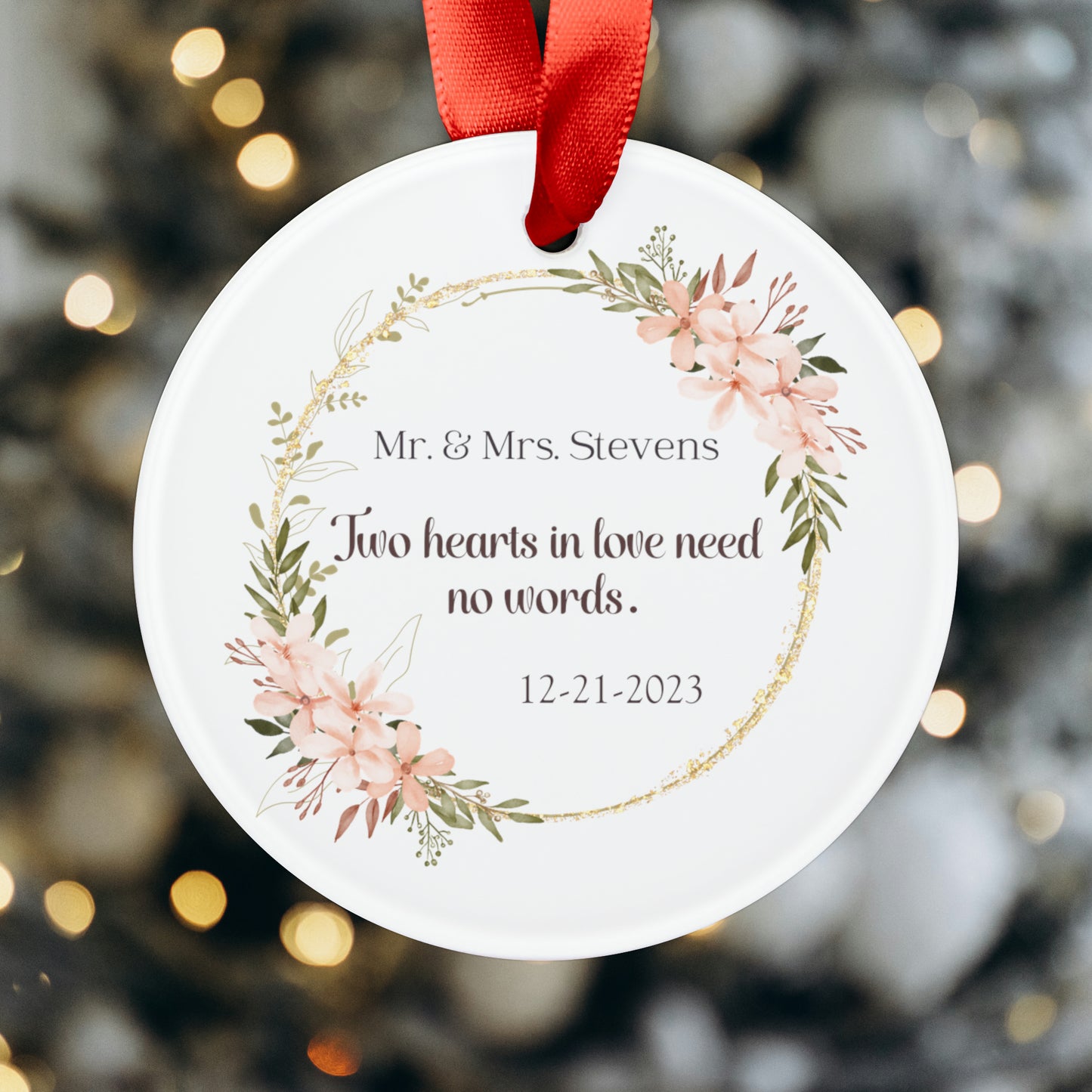 Style 2 Mr and Mrs 1st Christmas Watercolor Personalized Acrylic Ornament with Ribbon