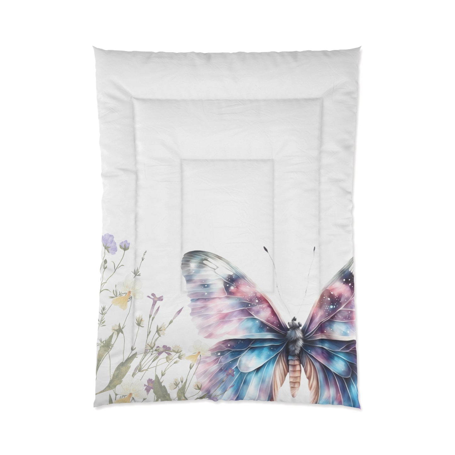 White twin size butterfly bed comforter with foliage