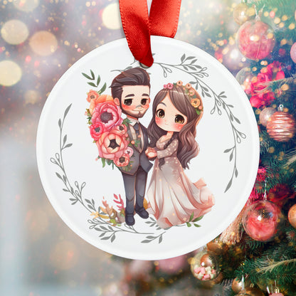 Style 3 Mr and Mrs 1st Christmas Watercolor Personalized Acrylic Ornament with Ribbon