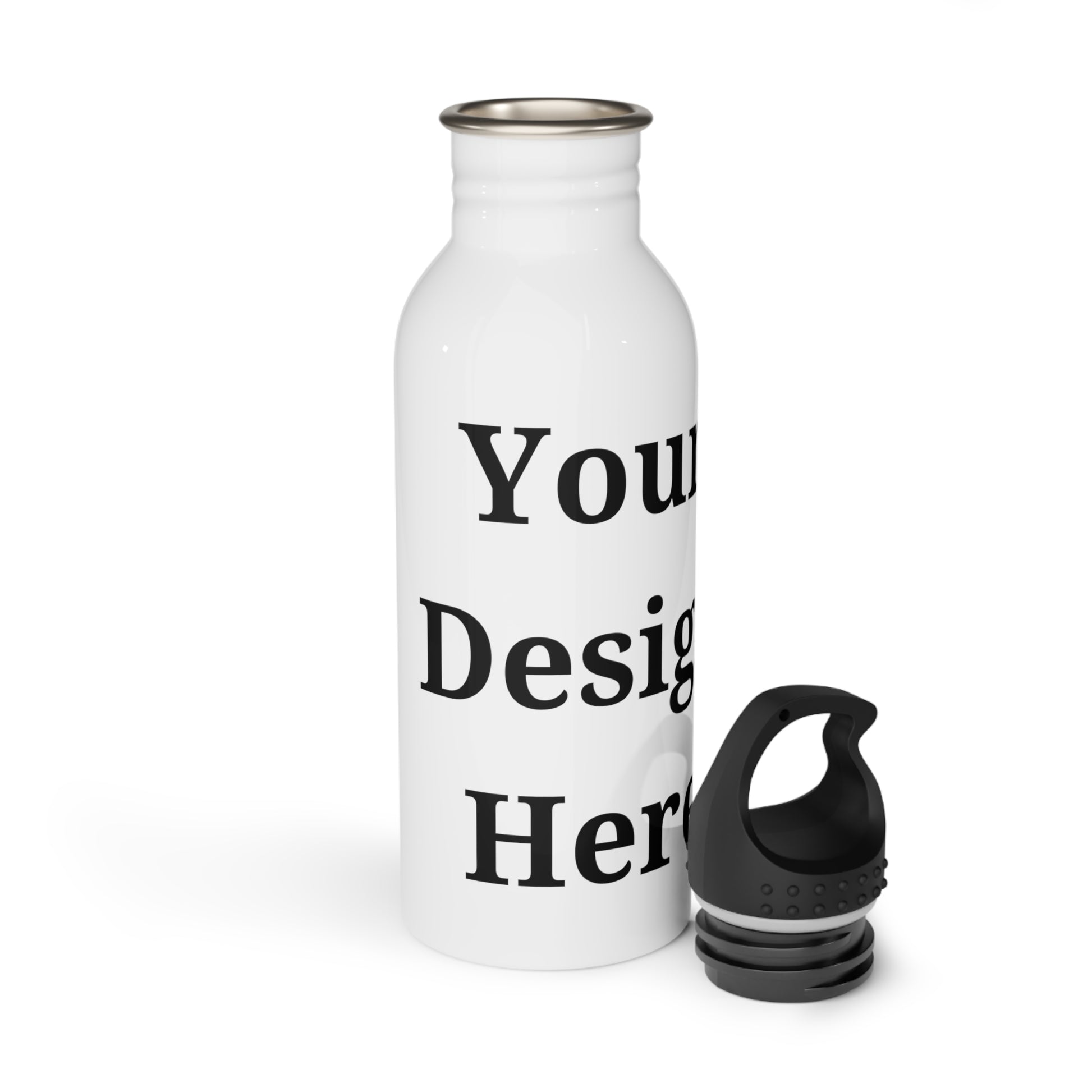 Tumbler featuring “your design here” with cap sitting by it.