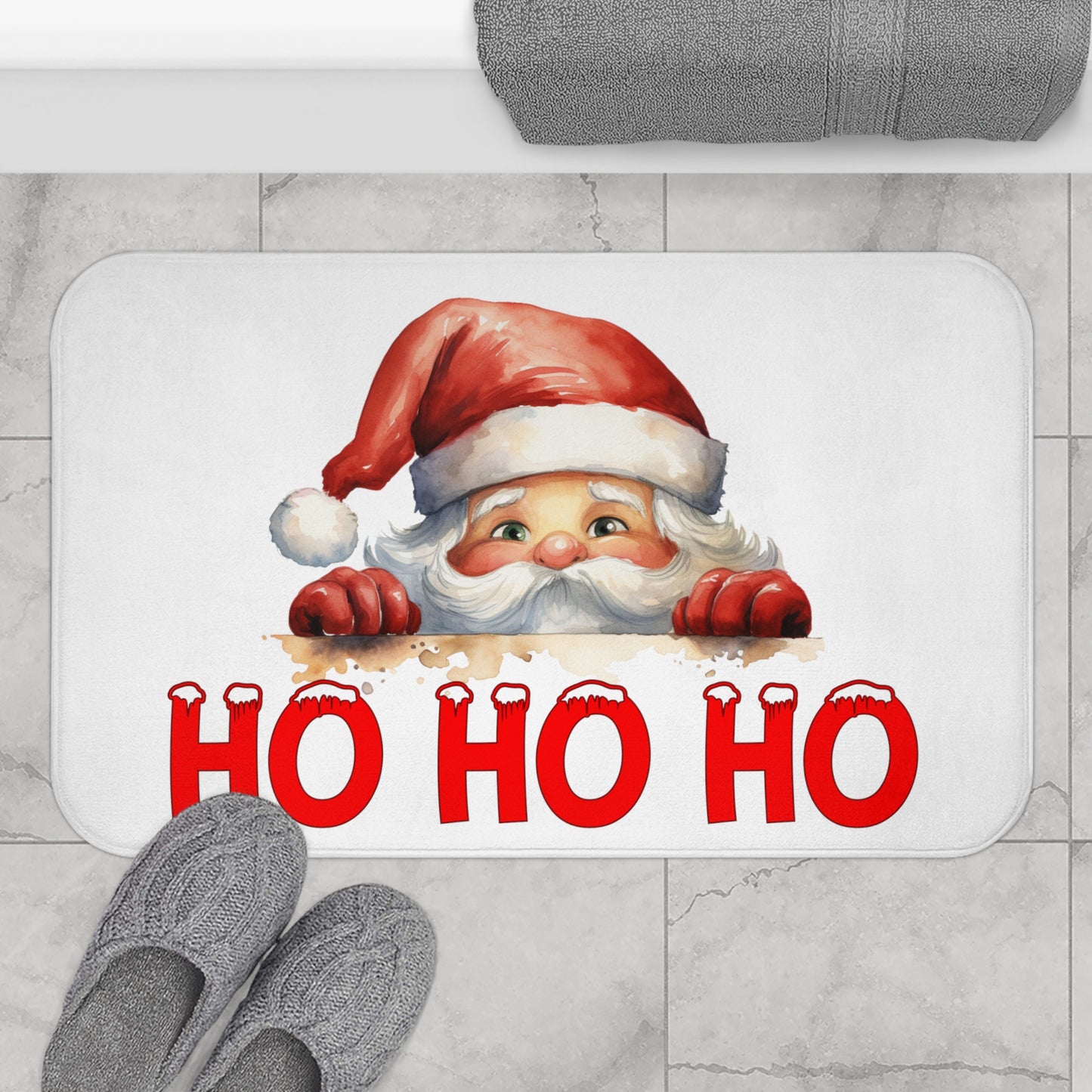 Peeking Santa HO HO HO Bath Mat