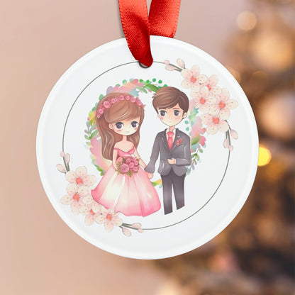 Style 1 Mr and Mrs 1st Christmas Watercolor Personalized Acrylic Ornament with Ribbon