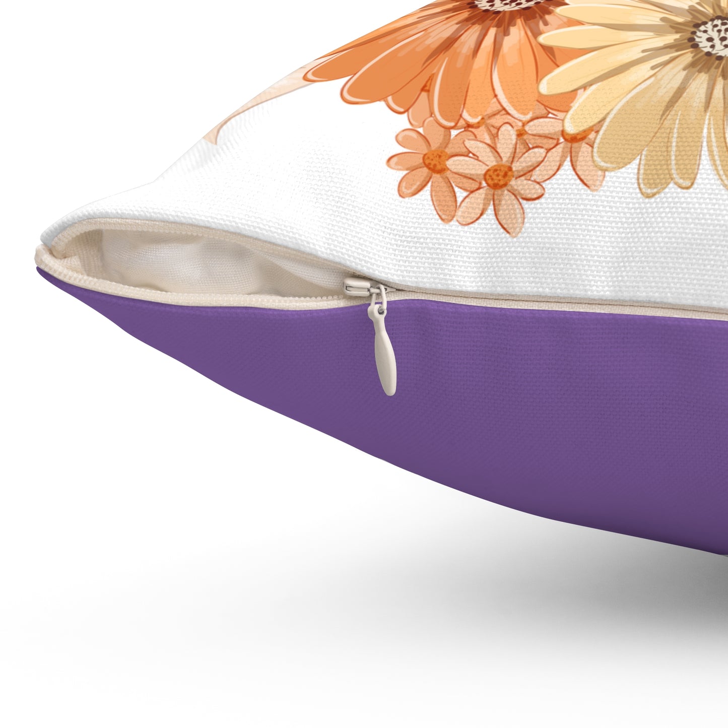 Bellissimi Fiori throw pillow displaying concealed side zipper.