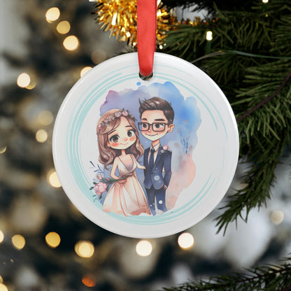 Style 4 Mr and Mrs 1st Christmas Watercolor Personalized Acrylic Ornament with Ribbon