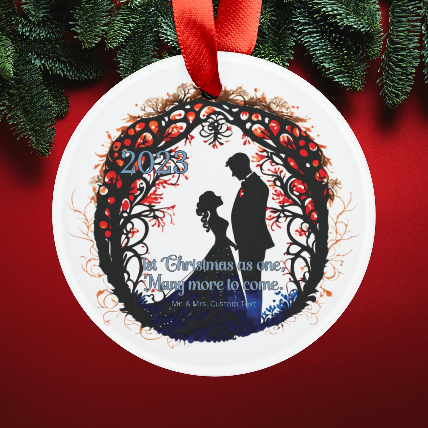 “1st Christmas as One” Mr & Mrs Acrylic Ornament with Ribbon