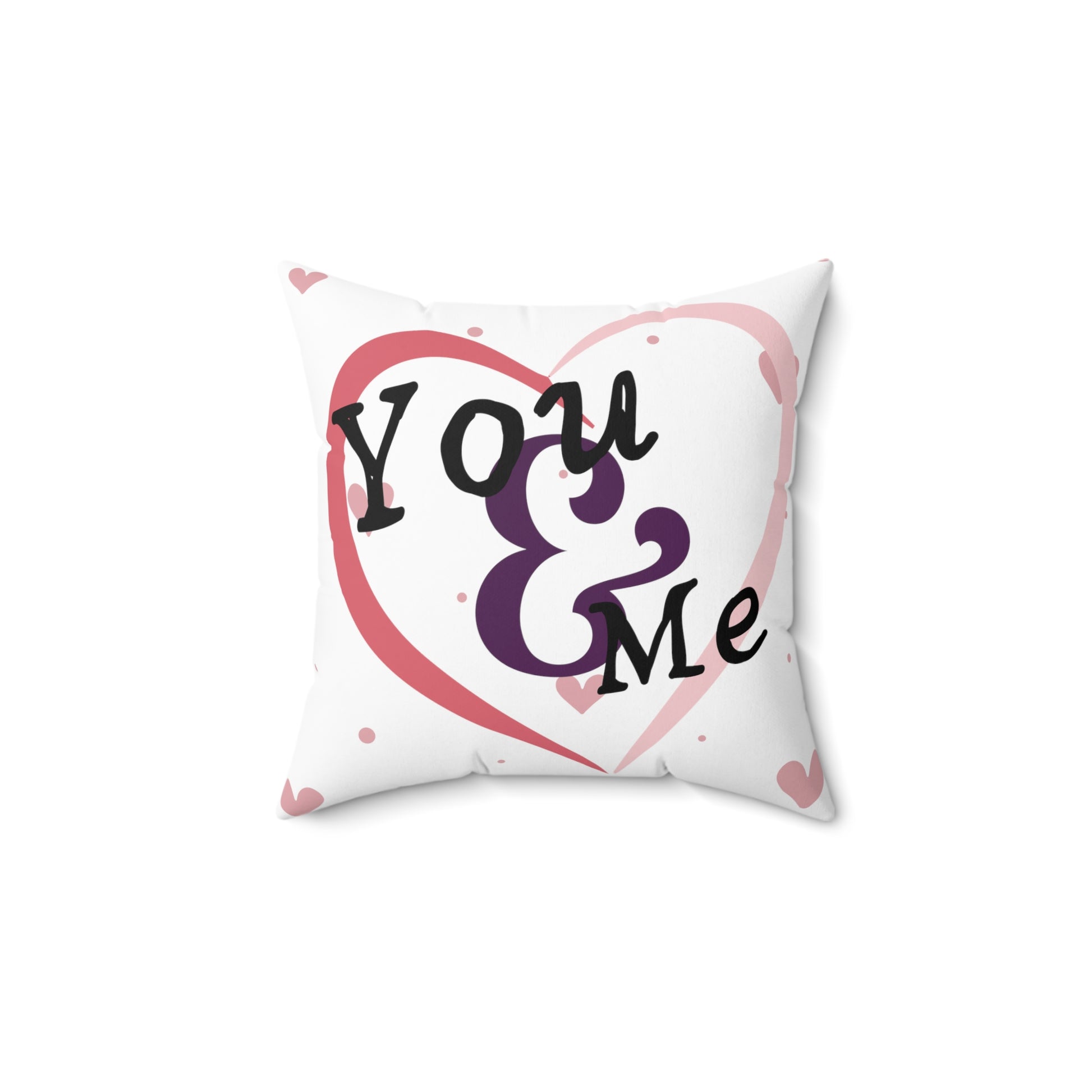 Front of white “You & Me” Floating Hearts pillow.